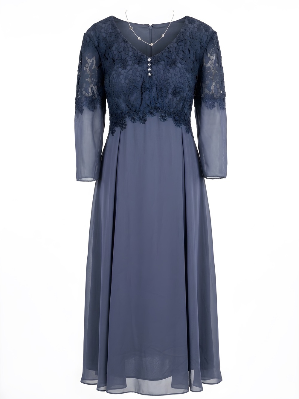 JJs House Navy Lace Bodice Long Sleeve Evening Gown